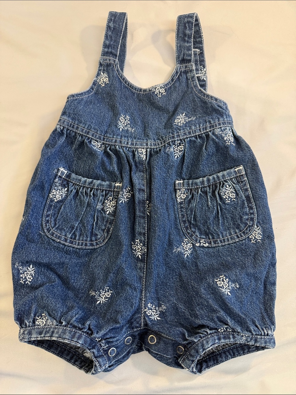GAP Blue Denim Floral Embroidered Overalls